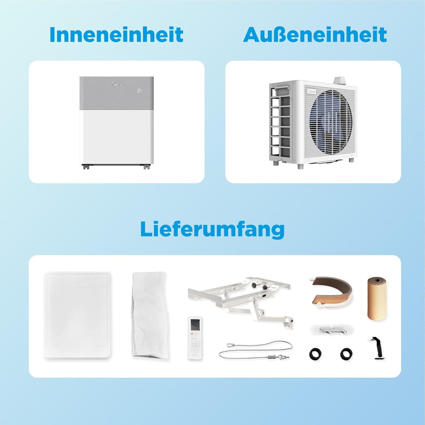 Midea Portasplit Air Conditioning, Mobile Heat Pump, Cooling A++/Heating A+, 12000 BTU 3.5 kW, for Rooms up to 42 m² / 105 m³, Only 39 dB(A) in Silent Mode