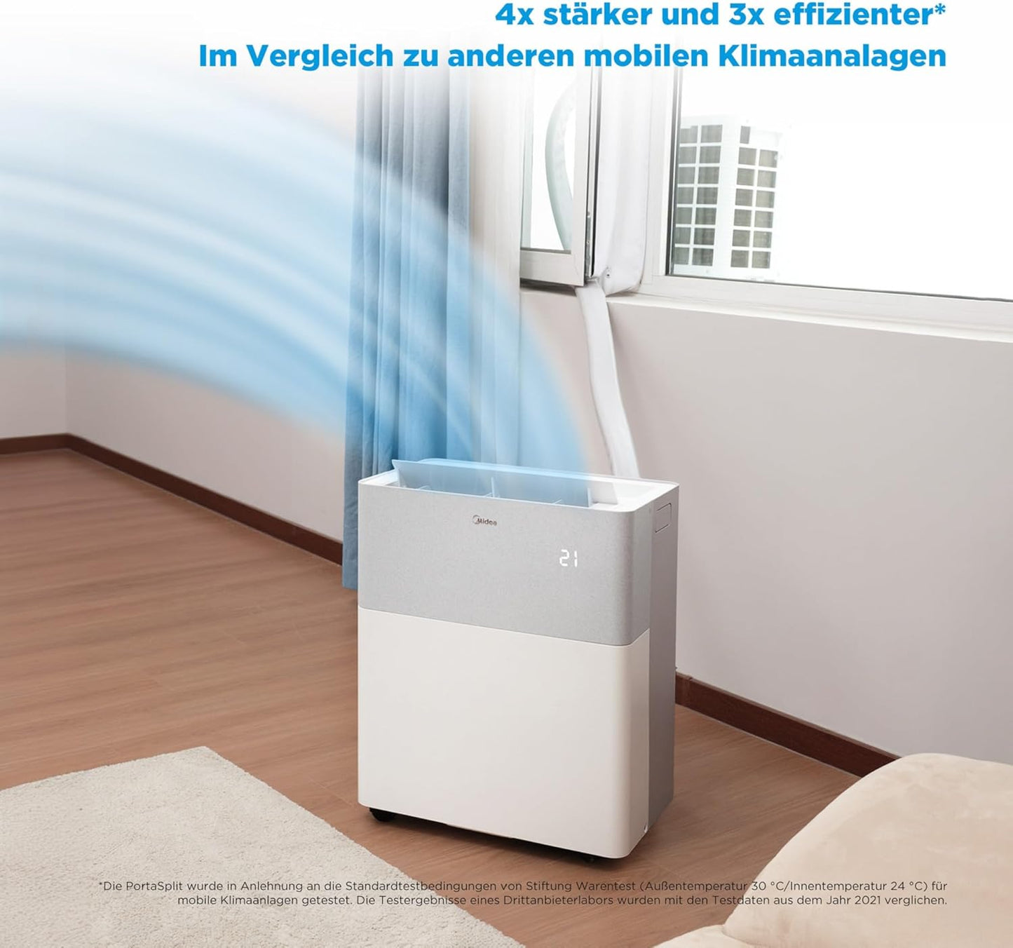 Midea Portasplit Air Conditioning, Mobile Heat Pump, Cooling A++/Heating A+, 12000 BTU 3.5 kW, for Rooms up to 42 m² / 105 m³, Only 39 dB(A) in Silent Mode